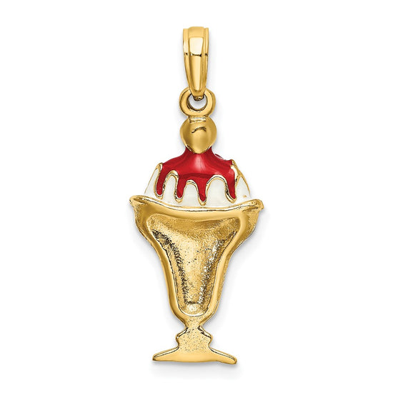 14K Brown and White Chocolate Ice Cream Sundae with Cherry Top Charm