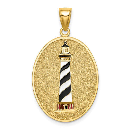 14K Enamel Cape Hatteras Lighthouse Pendant with John 8:12 On Reverse