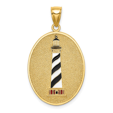 14K Enamel Cape Hatteras Lighthouse Pendant with John 8:12 On Reverse