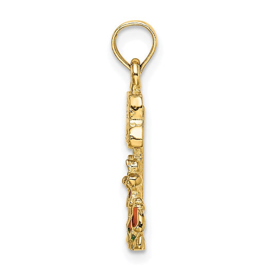 14K Multi-color Enamel MY GARDEN Post with Flowers Charm