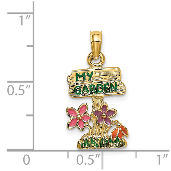 14K Multi-color Enamel MY GARDEN Post with Flowers Charm