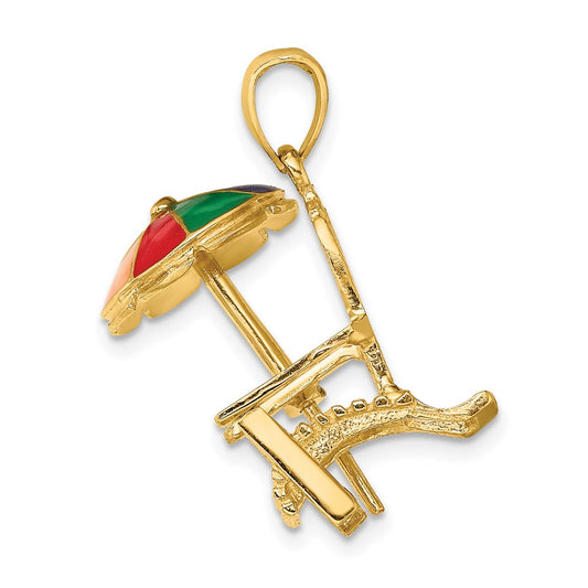 14K 3-D Rainbow Enameled Umbrella Beach Chair Charm