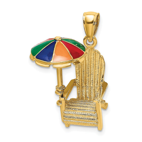14K 3-D Rainbow Enameled Umbrella Beach Chair Charm