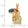 14K 3-D Rainbow Enameled Umbrella Beach Chair Charm