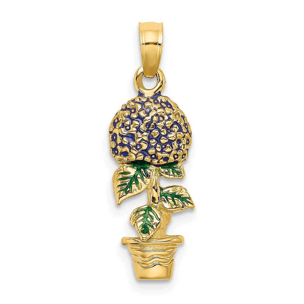 14K 3-D Enameled Lavender Hydrangea Flower In Pot Charm