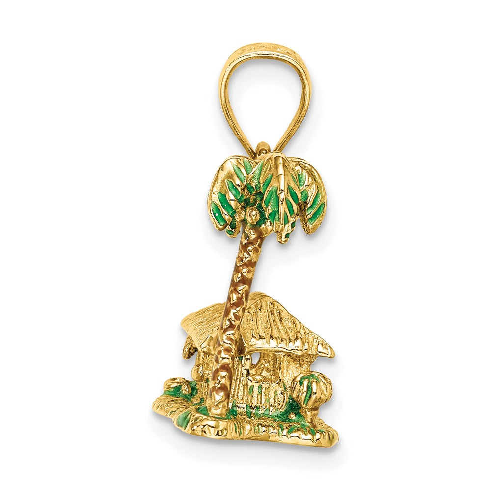 14K 3-D with Enamel Palm Tree and Hut Charm