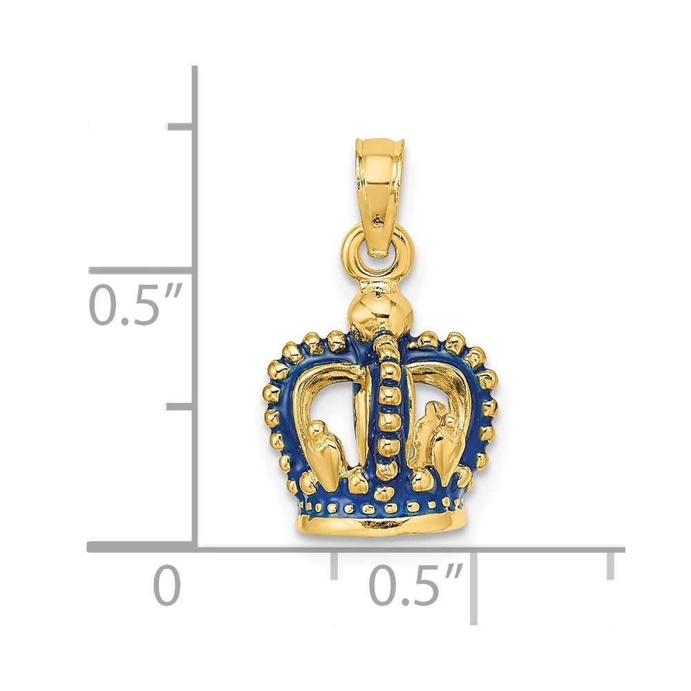 14K 3-D Blue Enamel Crown Charm