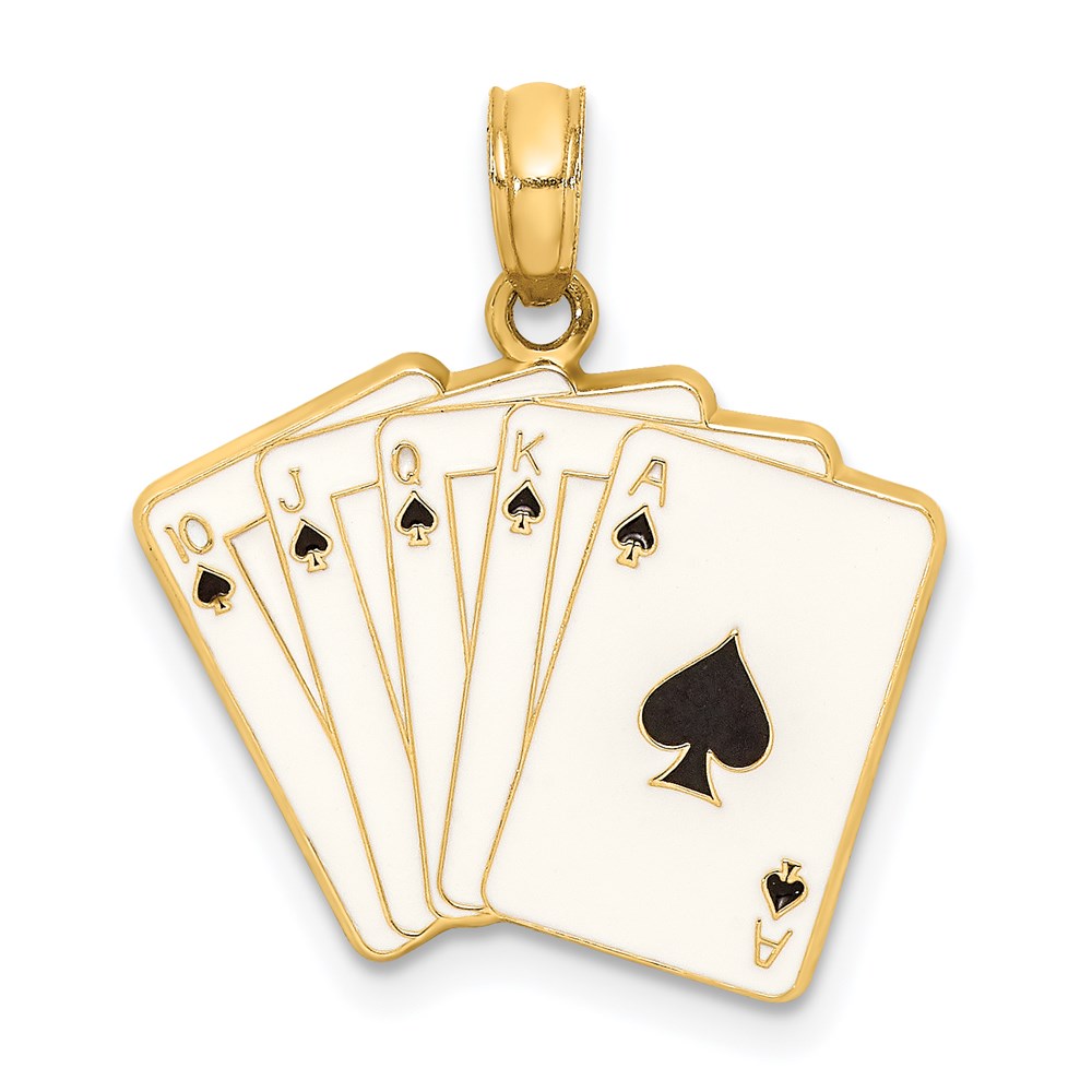 14K Enameled Playing Cards Royal Flush Charm