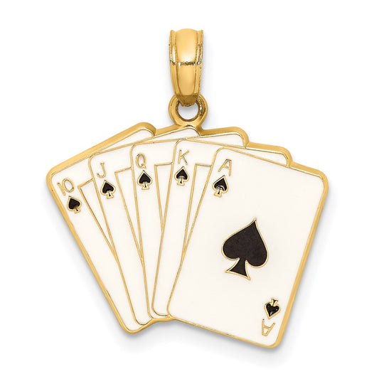 14K Enameled Playing Cards Royal Flush Charm