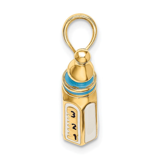 14K 3-D with Blue Enamel Baby Bottle Charm