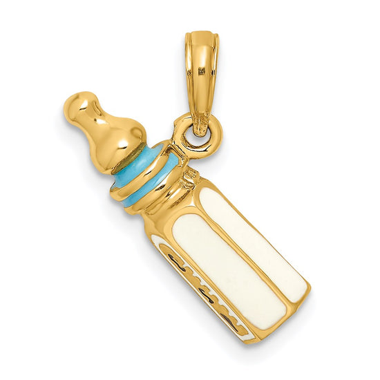 14K 3-D with Blue Enamel Baby Bottle Charm