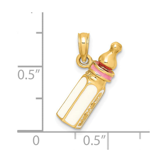 14K 3-D with Pink Enamel Baby Bottle Charm