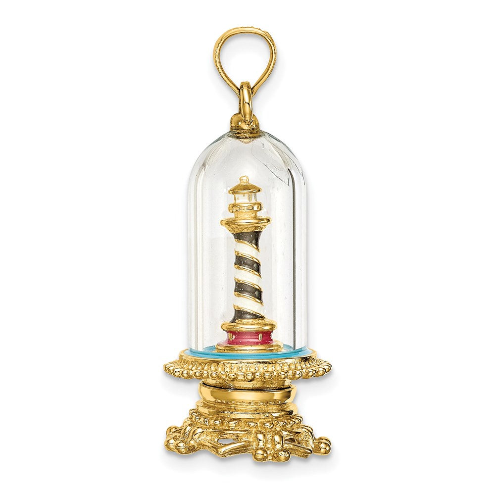 14K 3-D Enamel Cape Hatteras Lighthouse In Glass Dome Charm