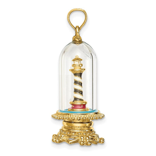 14K 3-D Enamel Cape Hatteras Lighthouse In Glass Dome Charm