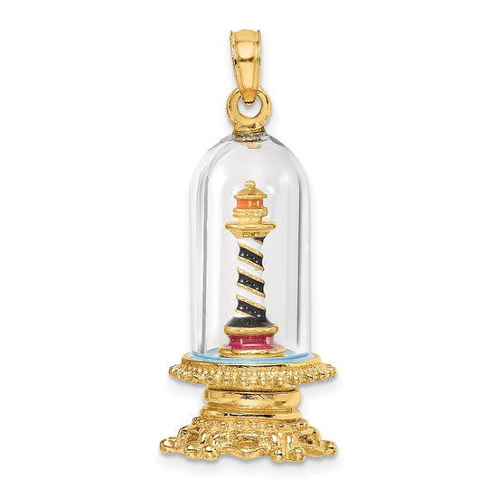 14K 3-D Enamel Cape Hatteras Lighthouse In Glass Dome Charm