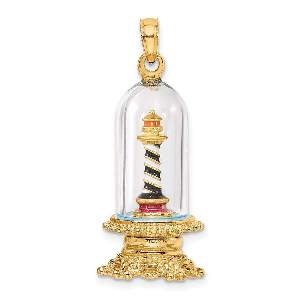 14K 3-D Enamel Cape Hatteras Lighthouse In Glass Dome Charm