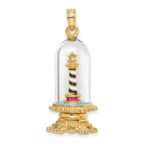 14K 3-D Enamel Cape Hatteras Lighthouse In Glass Dome Charm