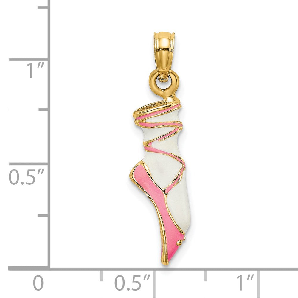 14K 3-D Pink and White Enameled Ballet Shoe Charm