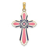 14K Pink/White/Blue Enameled Reversible Same on Both Sides Cross Charm