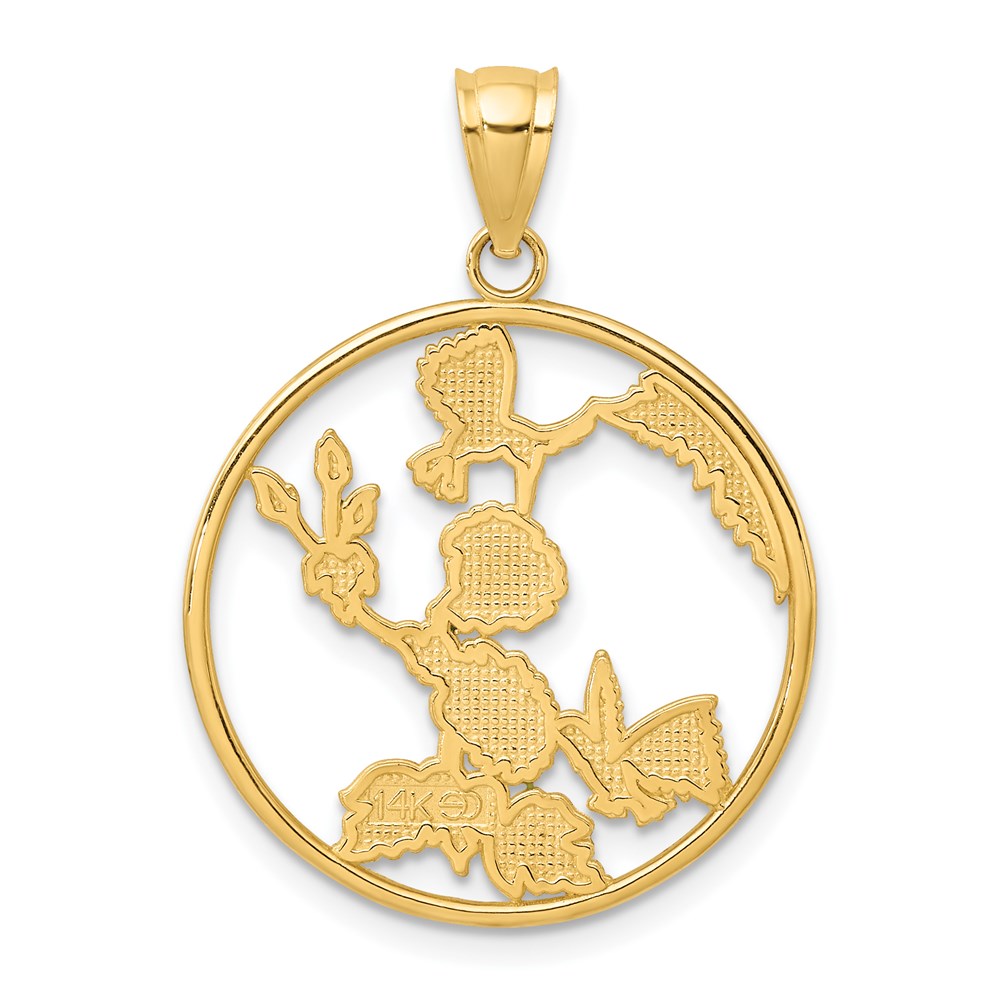 14K Enameled Hummingbirds and Flowers In Circle Charm
