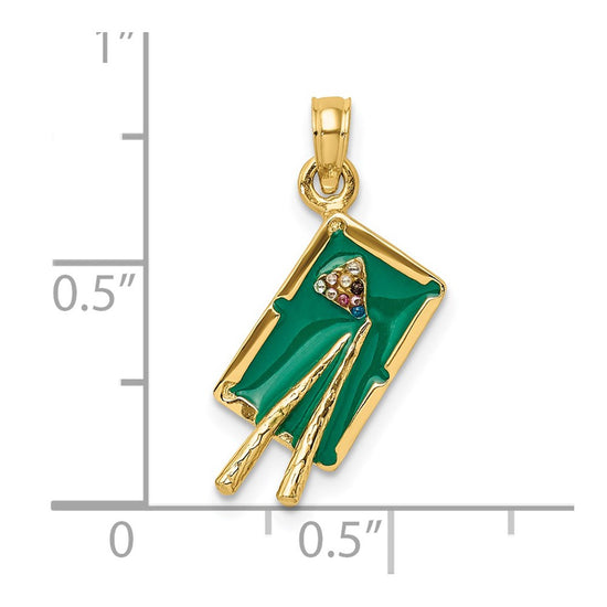 14K Green Enameled 3-D Pool Table Charm
