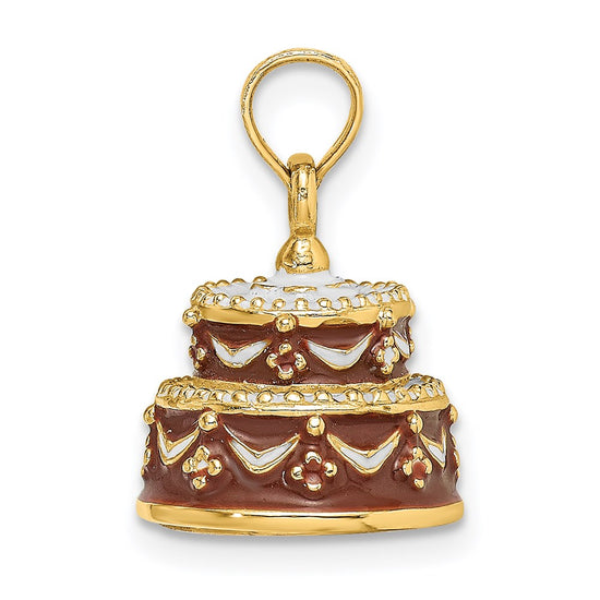 14K 3-D Brown Enameled HAPPY BIRTHDAY Cake Charm