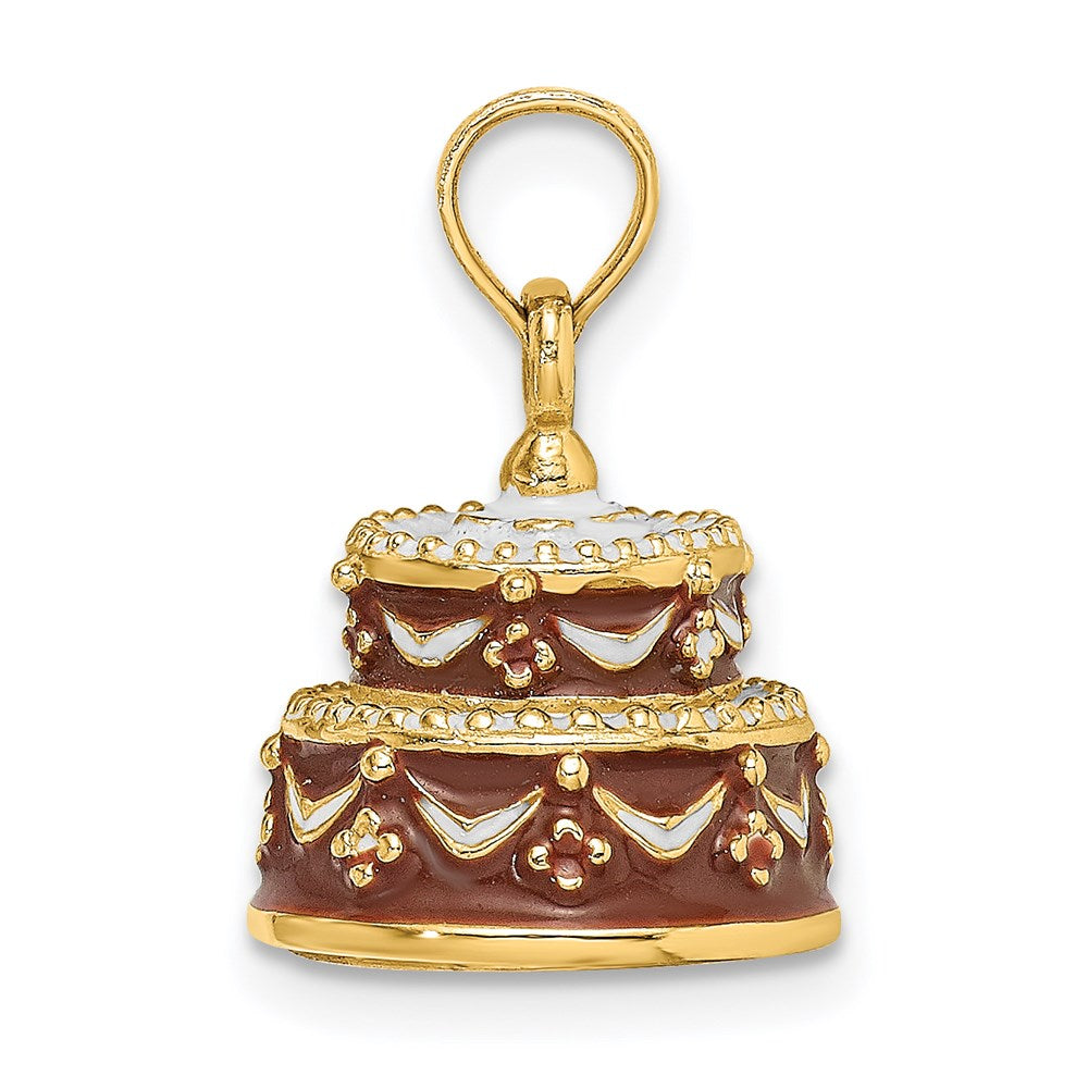 14K 3-D Brown Enameled HAPPY BIRTHDAY Cake Charm