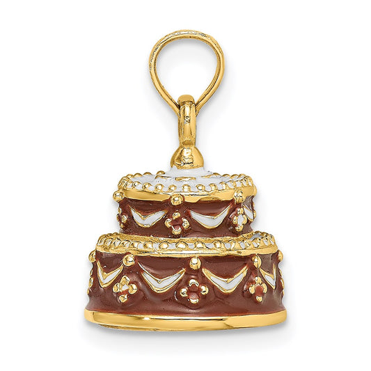 14K 3-D Brown Enameled HAPPY BIRTHDAY Cake Charm