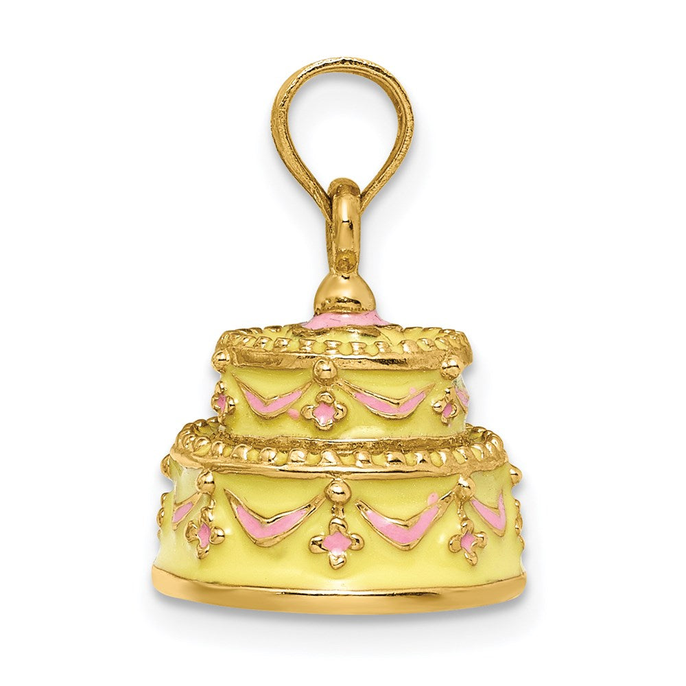 14K 3-D HAPPY ANNIVERSARY Cake with Yellow Enameled Frosting Charm