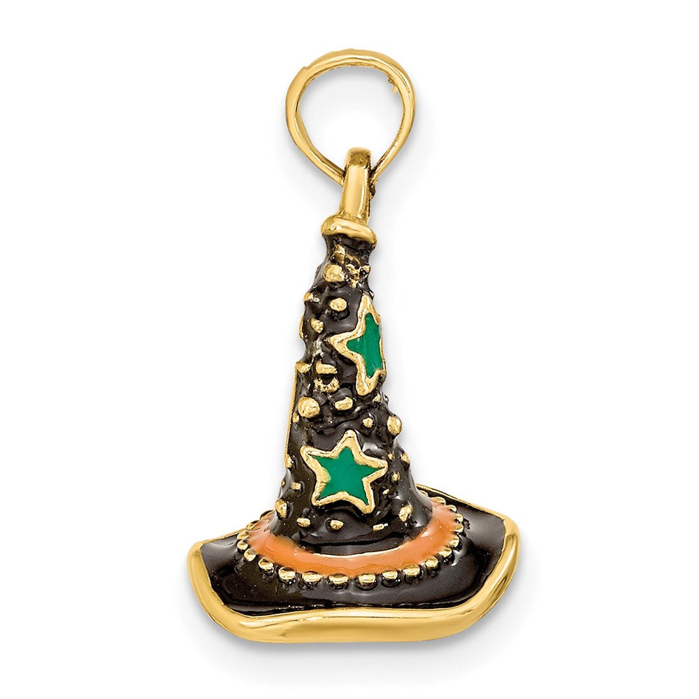 14K 3-D Enameled Witch Hat Halloween Charm