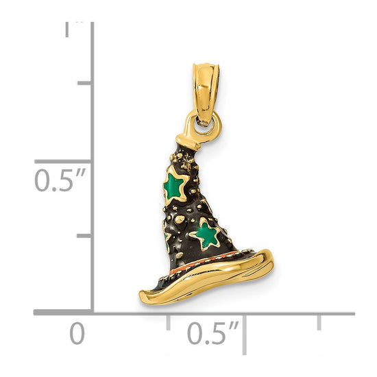 14K 3-D Enameled Witch Hat Halloween Charm