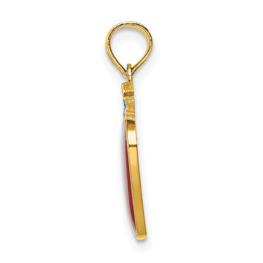 14K Enameled Red Delicious Apple with Stem and Leaf Charm