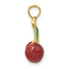 14K 3-D Red and Green Enameled Cherries with Leaf Charm