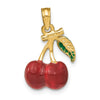 14K 3-D Red and Green Enameled Cherries with Leaf Charm
