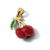 14K 3-D Red and Green Enameled Cherries with Leaf Charm