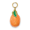 14K 3-D Orange and Green Enameled Orange With Stem and Leaf Charm