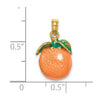 14K 3-D Orange and Green Enameled Orange With Stem and Leaf Charm