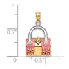 14K and White Rhodium 3-D Pink Enameled Handbag Opens Charm