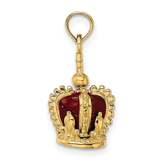 14K 3-D with Red Enamel Inside Crown with Cross On top Charm