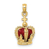 14K 3-D with Red Enamel Inside Crown with Cross On top Charm