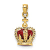 14K 3-D with Red Enamel Inside Crown with Cross On top Charm