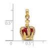 14K 3-D with Red Enamel Inside Crown with Cross On top Charm