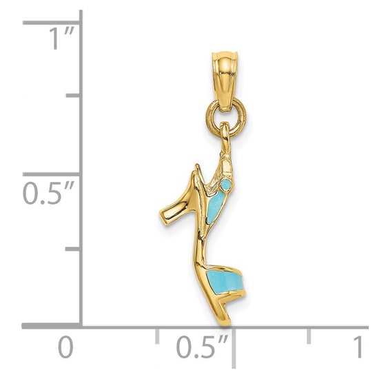 14K 3-D Aqua Enamel Open Toe High Heel Charm