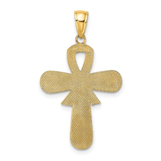 14K Pink Enameled Awareness Ribbon Cross Pendant