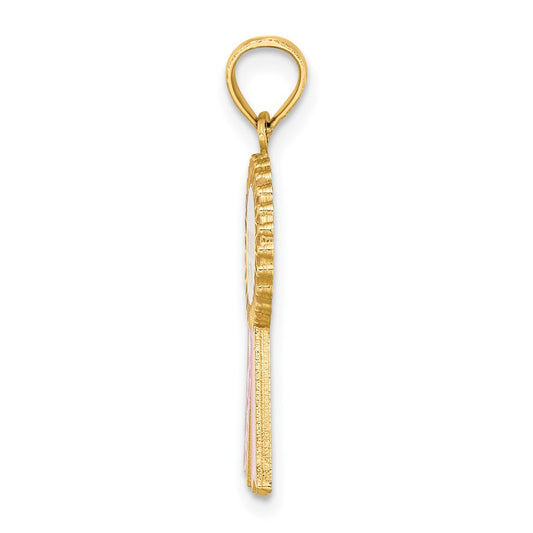 14K GREATEST MOM Enameled Pink Ribbon Charm