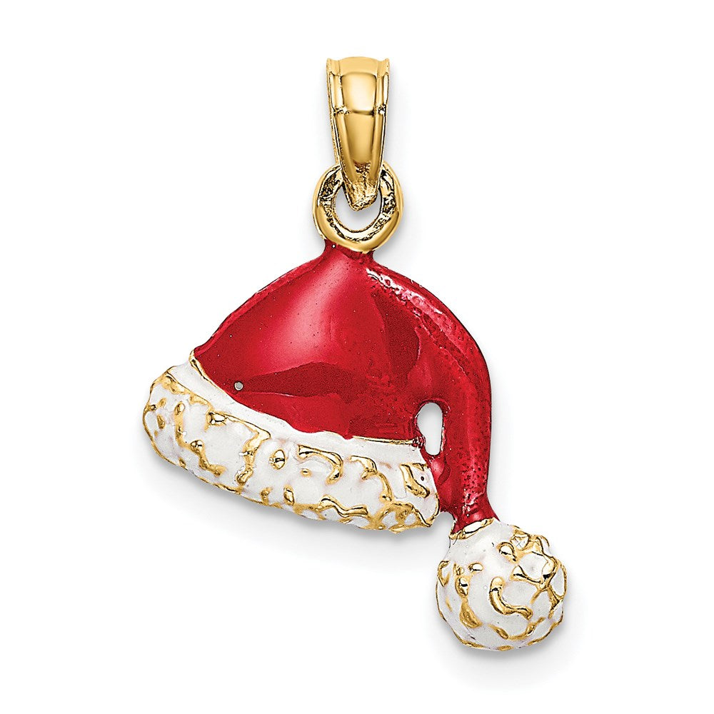 14K 3-D Red and White Enameled Santa Hat Charm