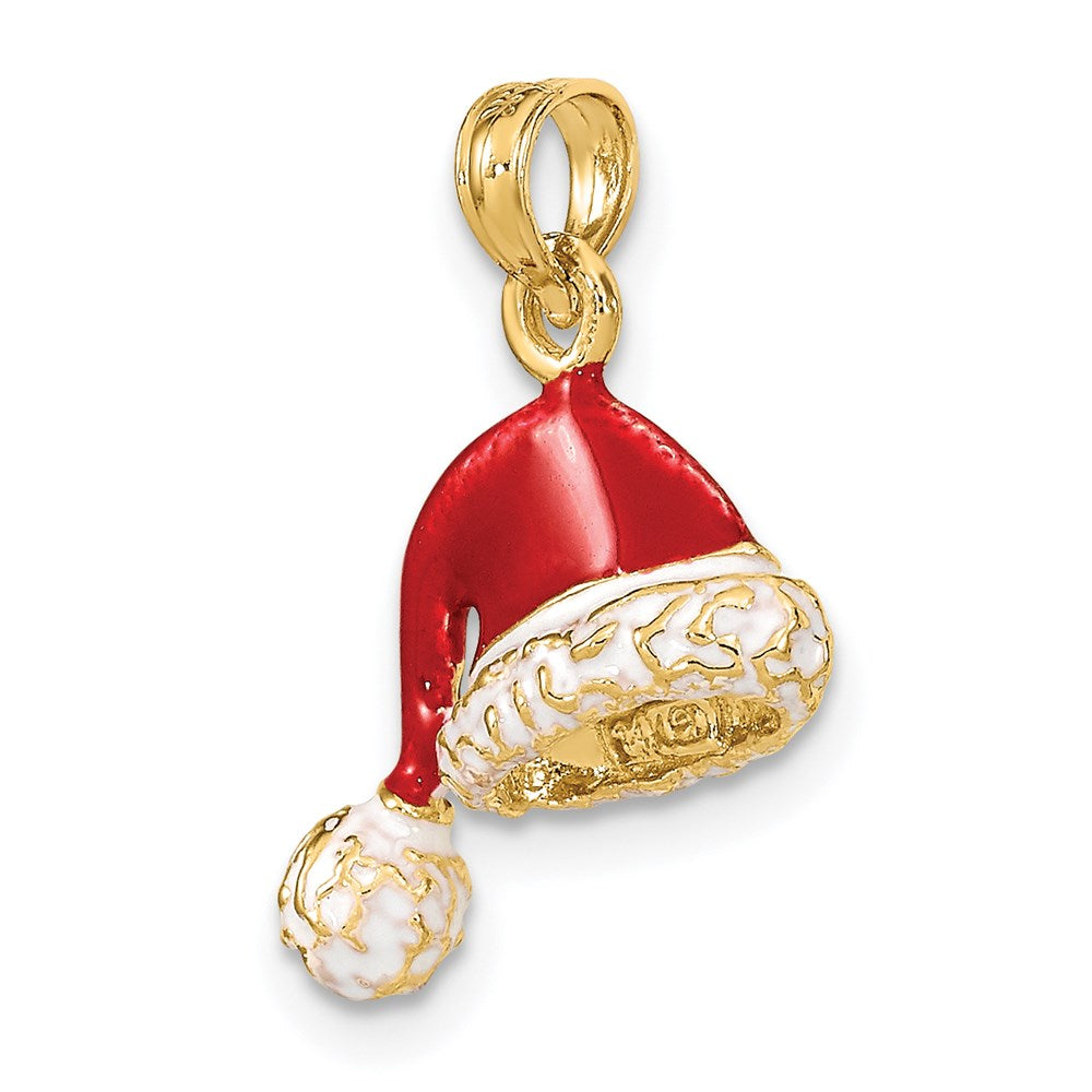 14K 3-D Red and White Enameled Santa Hat Charm
