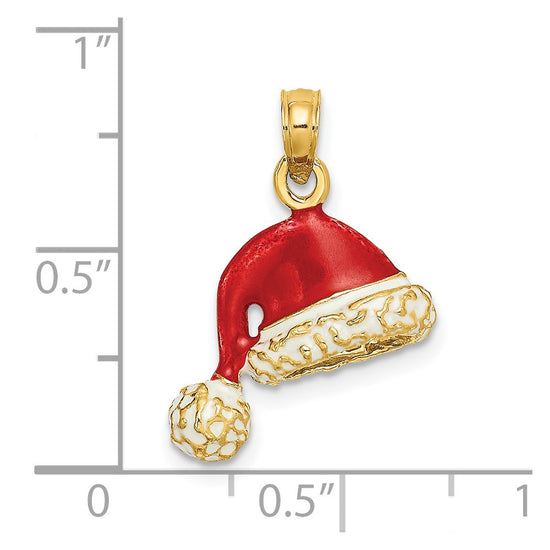 14K 3-D Red and White Enameled Santa Hat Charm