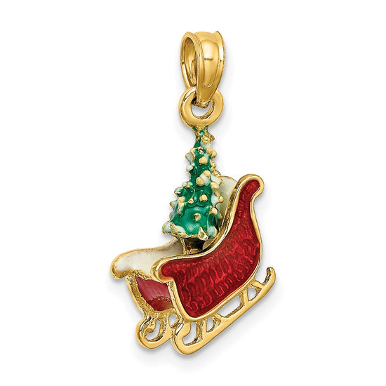 14K 3-D Enameled Sleigh with Christmas Tree Charm