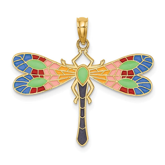 14K Multi-Color Enamel Dragonfly Charm